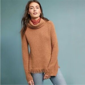 Anthropologie Akemi + Kin Aruna Turtleneck Fringe Sweater Small Wool/Alpaca